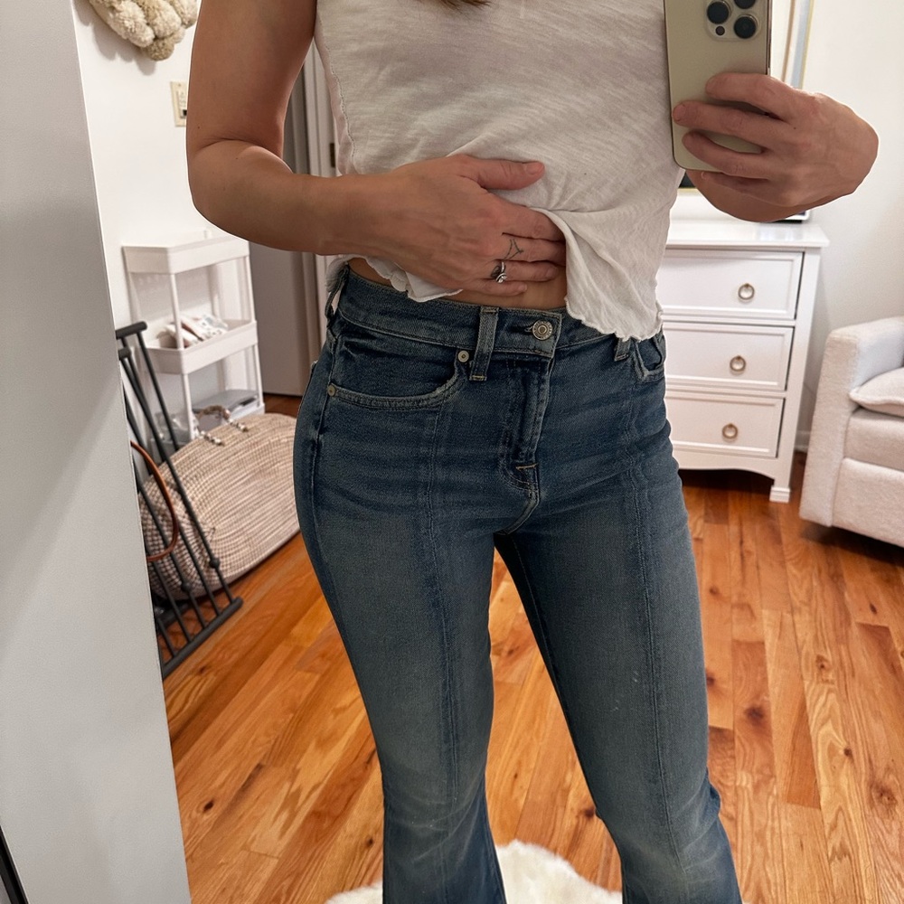 7 For All Mankind Blue Flare Wide Leg Jeans